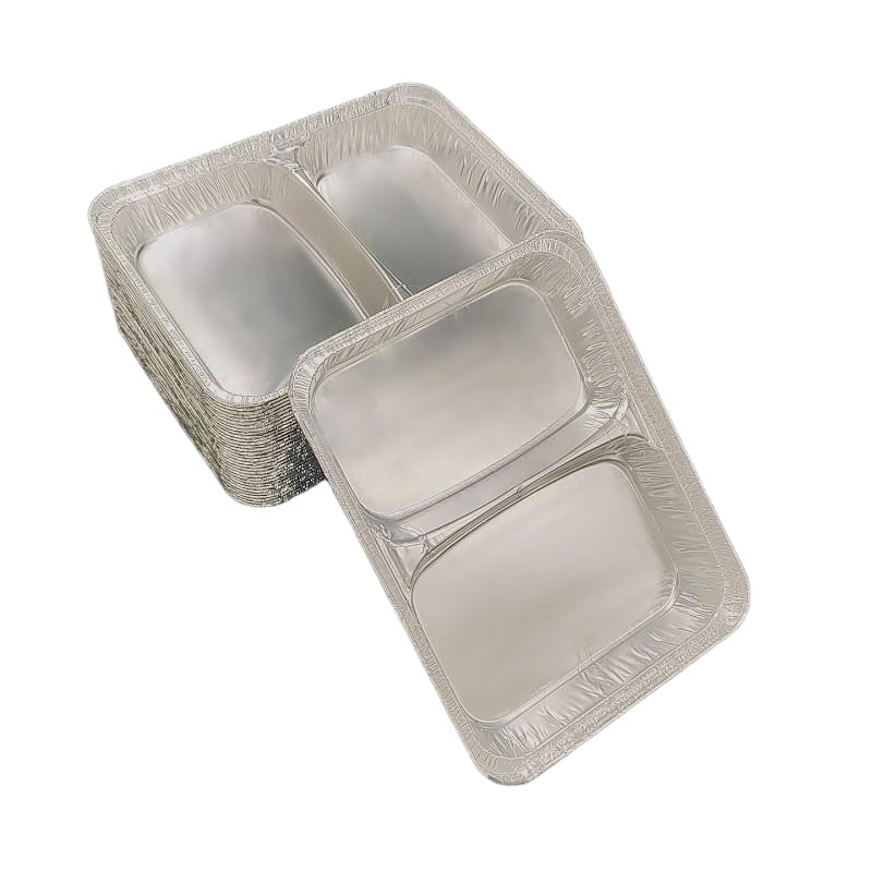 2 Aluminiumfolienreis und Gemüse geteiltes Teller