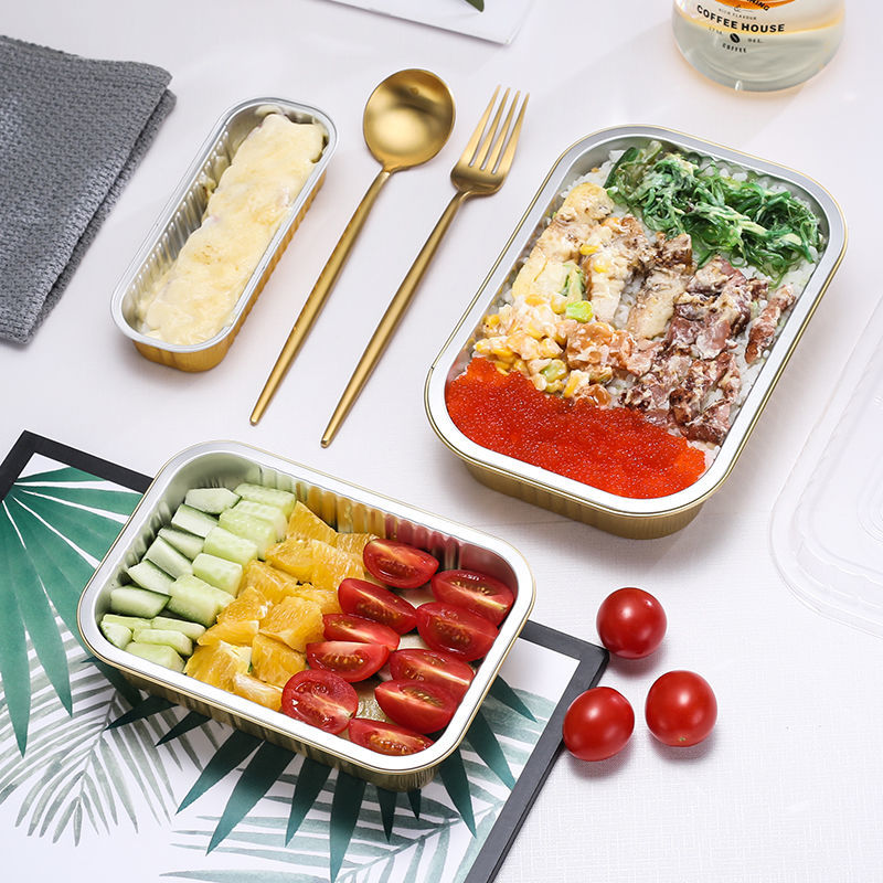 1050 ml goldfarbene, verschließbare Einweg-Folienbesteckpfanne zum Mitnehmen